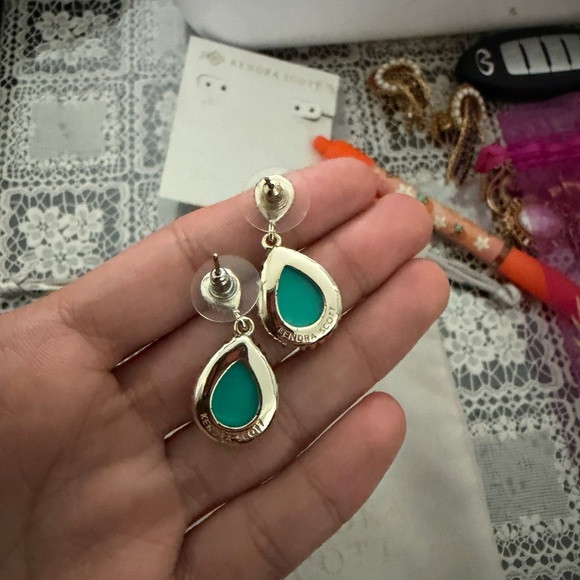 Kendra Scott Gold and Teal Drop Earrings - Picture 4 of 4